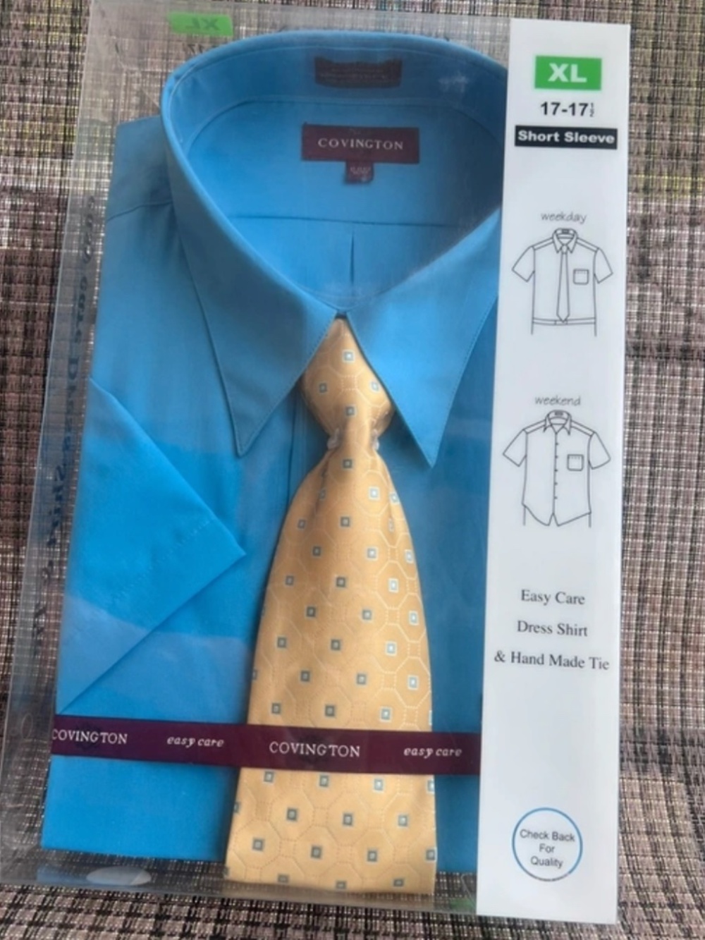NWT Covington Short Sleeve Shirt with tie XL 17-17 1/2